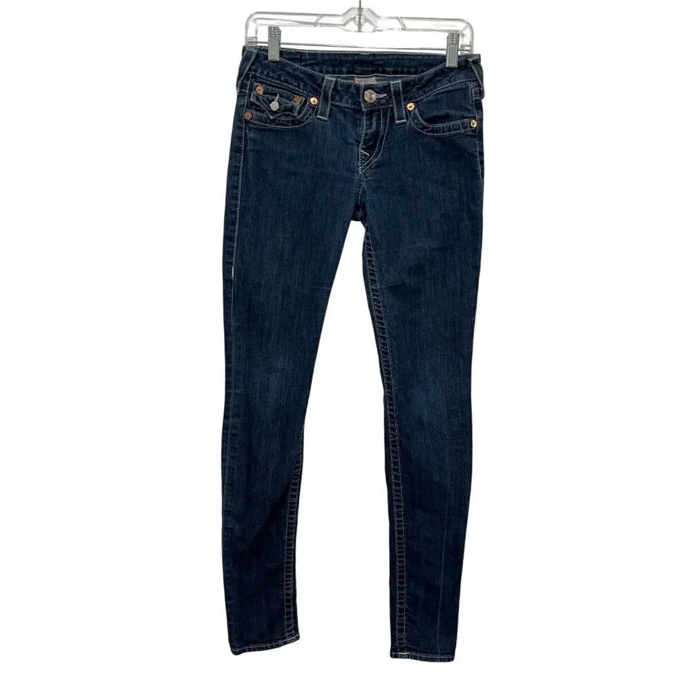 True Religion Blue Denim Embroidered Pockets Skinny Fit Jeans Women's Size 27